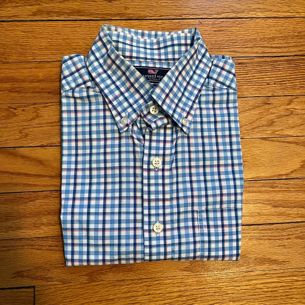 Vineyard Vines Adult Size S Slim Fit Whale Shirt Button Down Blue Plaid Multi